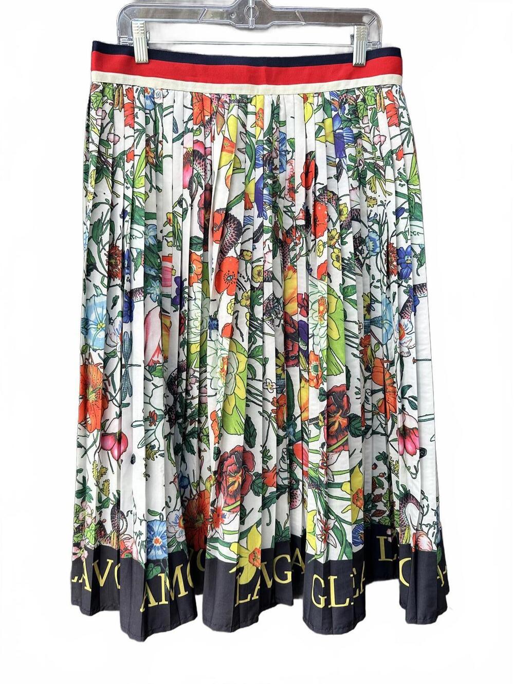 FT INC Floral Pleated Midi Skirt with Contrast Waistband